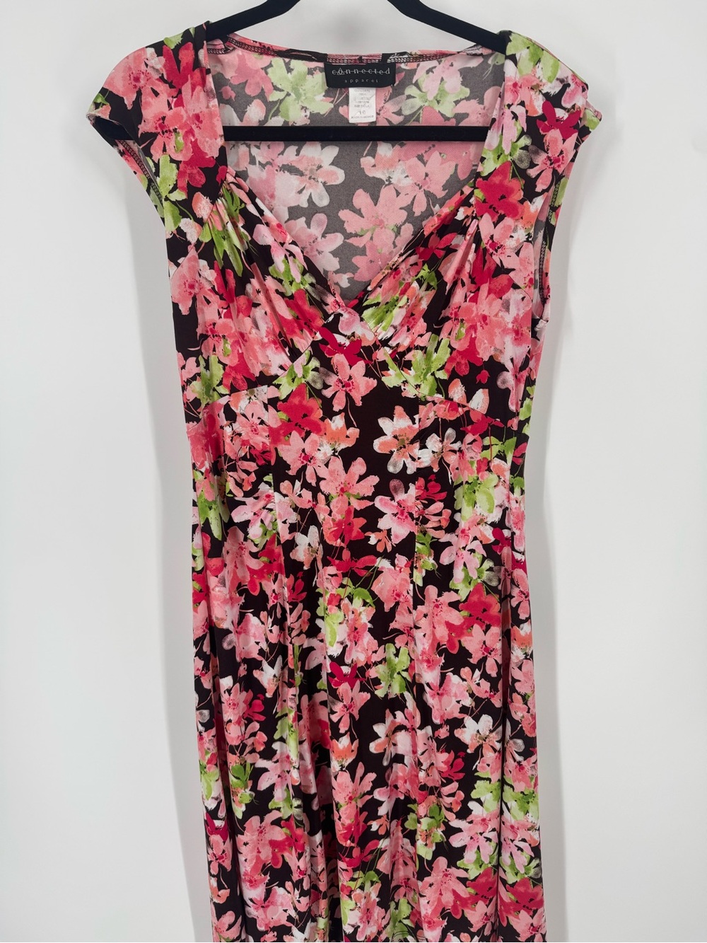connected apparel Black Maxi Dress with Pink & Green Floral Print